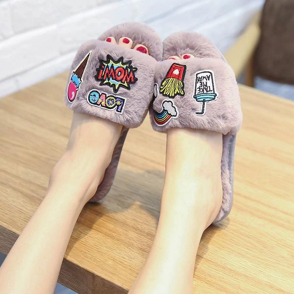 cartoon fries and ice- appliques fur slippers women fashion rainbow decoration sandals flat heel winter home slides c88, Black
cartoon fries and ice- appliques fur slippers women fashion rainbow decoration sandals flat heel winter home slides c88, Black