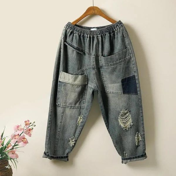women's jeans spring ladies retro harajuku ripped patchwork 2021 casual fashion nine-point harem pants artistic style large size -3xl, Blue
women's jeans spring ladies retro harajuku ripped patchwork 2021 casual fashion nine-point harem pants artistic style large size -3xl, Blue