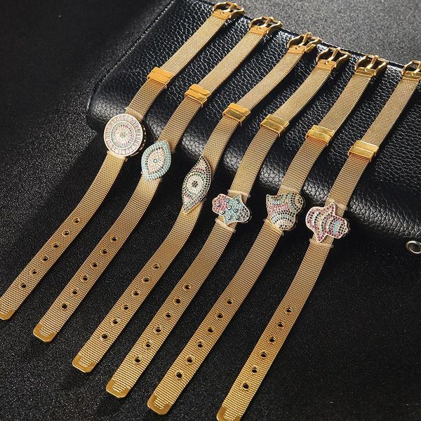 charm bracelets 2021 fashion demon eye palm stainless steel mesh watch strap bracelet for women gift, Golden;silver
charm bracelets 2021 fashion demon eye palm stainless steel mesh watch strap bracelet for women gift, Golden;silver