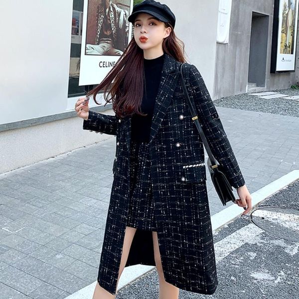 women's tracksuits 2021 korean autumn winter women two piece set plaid tweed long woolen jacket coats + shorts suits, Gray
women's tracksuits 2021 korean autumn winter women two piece set plaid tweed long woolen jacket coats + shorts suits, Gray