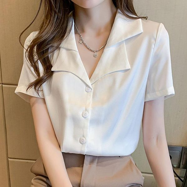 women's blouses & shirts 2021 summer chiffon short-sleeved button v-neck solid drop blusas mujer de moda white blouse for women 0158
women's blouses & shirts 2021 summer chiffon short-sleeved button v-neck solid drop blusas mujer de moda white blouse for women 0158
