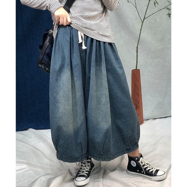 women's jeans spring women loose vintage washed bleached elastic waist drawstring female ankle-length wide leg denim pants wild tide, Blue
women's jeans spring women loose vintage washed bleached elastic waist drawstring female ankle-length wide leg denim pants wild tide, Blue