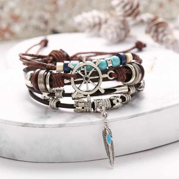 charm bracelets multilayer leather bracelet creative retro black men's, Golden;silver 
charm bracelets multilayer leather bracelet creative retro black men's, Golden;silver