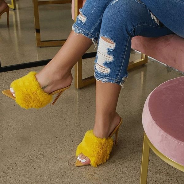 slippers sweet open toe stiletto high heel woman faux fur slip on yellow outside pumps casual party dress, Black
slippers sweet open toe stiletto high heel woman faux fur slip on yellow outside pumps casual party dress, Black