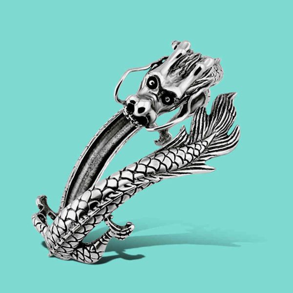 vintage style thai bangle men chinese dragon solid ancient silver bracelet opening design present, Black
vintage style thai bangle men chinese dragon solid ancient silver bracelet opening design present, Black