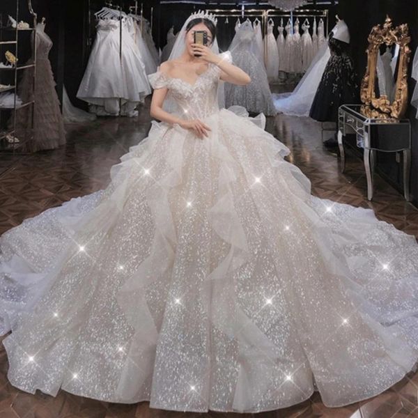 other wedding dresses off the shoulder french shiny sky plus size dress with sleeves luxury train 2021 fashion lace bridal gown pregnant, White
other wedding dresses off the shoulder french shiny sky plus size dress with sleeves luxury train 2021 fashion lace bridal gown pregnant, White
