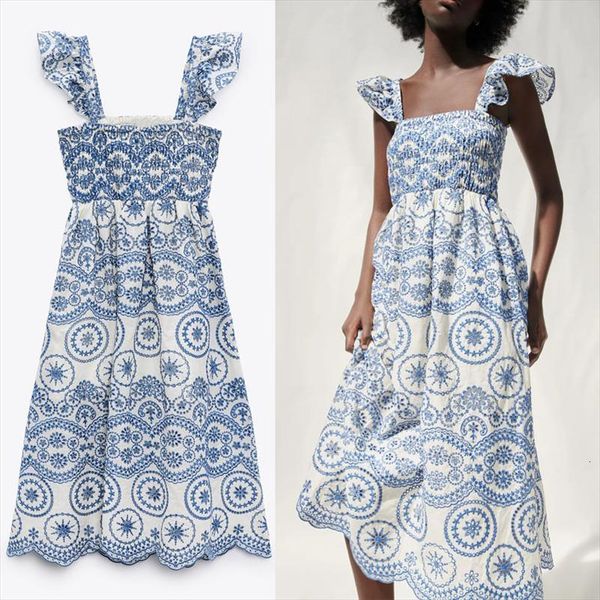za embroidered openwork straps long womens dresses sleeveless ruffle vintage blue summer woman pleated party, Black;gray
za embroidered openwork straps long womens dresses sleeveless ruffle vintage blue summer woman pleated party, Black;gray
