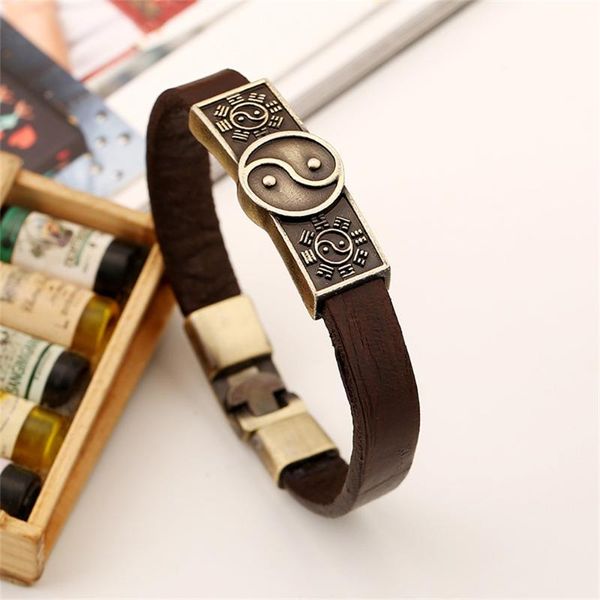 link, chain fashionable european and american folk style retro cowhide bracelet, alloy tai chi gossip yin yang leather jewelry, Black
link, chain fashionable european and american folk style retro cowhide bracelet, alloy tai chi gossip yin yang leather jewelry, Black
