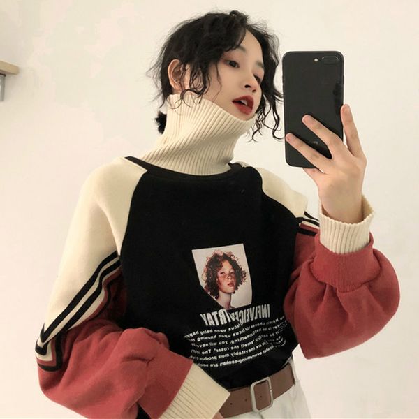 women's knits & tees turtleneck patchwork sweatshirts cartoon letter warm long sleeve harajuku pullovers tevo, White
women's knits & tees turtleneck patchwork sweatshirts cartoon letter warm long sleeve harajuku pullovers tevo, White