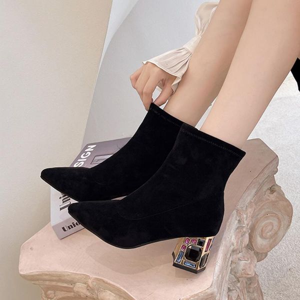 boots rimocy mix color crystal heel ankle women autumn winter flock short plush woman pointed toe square heels botas mujer, Black
boots rimocy mix color crystal heel ankle women autumn winter flock short plush woman pointed toe square heels botas mujer, Black