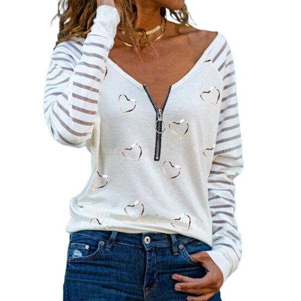 women's t-shirt stripe tees shirts zipper v neck women long sleeve strapless love print casual slim vintage autumn fashion t, White
women's t-shirt stripe tees shirts zipper v neck women long sleeve strapless love print casual slim vintage autumn fashion t, White