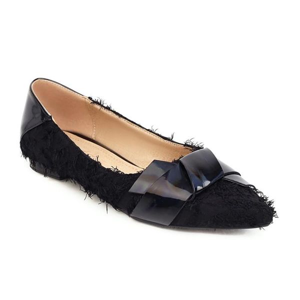 dress shoes big size pointy fashion single summer flat ladies women woman, Black