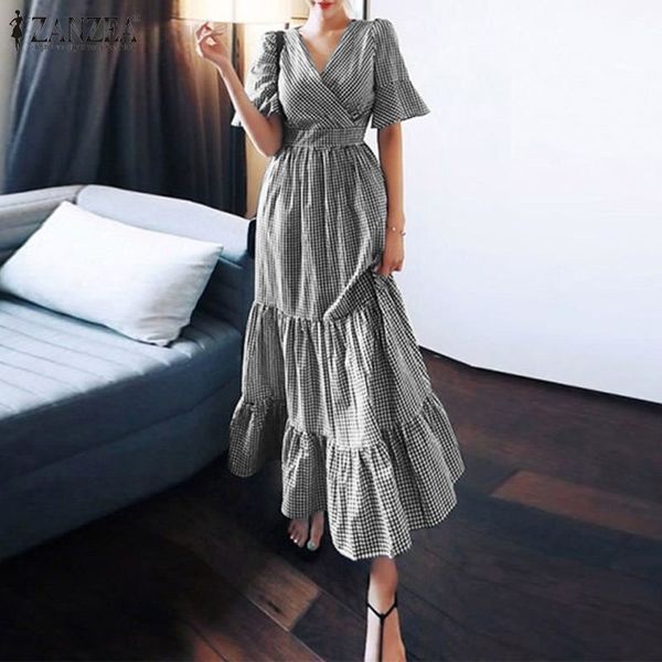 dresses zanzae vintage women's ruffle dress 2021 summer short sleeve maxi vestidos casual plaid long sundress holiday robe plus size 5x, Black;gray
dresses zanzae vintage women's ruffle dress 2021 summer short sleeve maxi vestidos casual plaid long sundress holiday robe plus size 5x, Black;gray