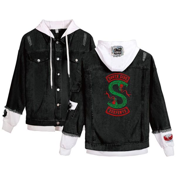 women's jackets riverdale southside serpents jeans jacket women oversized long sleeve hooded denim single breasted pockets coat female, Black;brown
women's jackets riverdale southside serpents jeans jacket women oversized long sleeve hooded denim single breasted pockets coat female, Black;brown