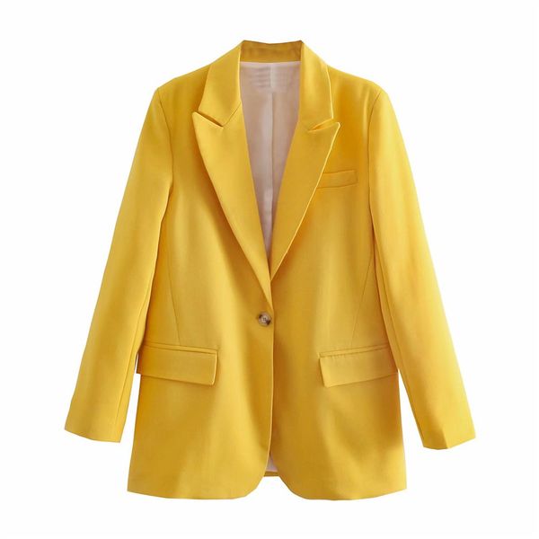 single-button straight blazer for office lady summer solid yellow pockets outwear female elegant fashion woemn's 210430, White;black
single-button straight blazer for office lady summer solid yellow pockets outwear female elegant fashion woemn's 210430, White;black