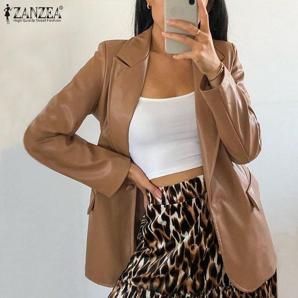 women's suits & blazers elegant button work jackets 2021 stylish leather pu blazer women casual long sleeve lapel coats zanzea ol overc, White;black
women's suits & blazers elegant button work jackets 2021 stylish leather pu blazer women casual long sleeve lapel coats zanzea ol overc, White;black