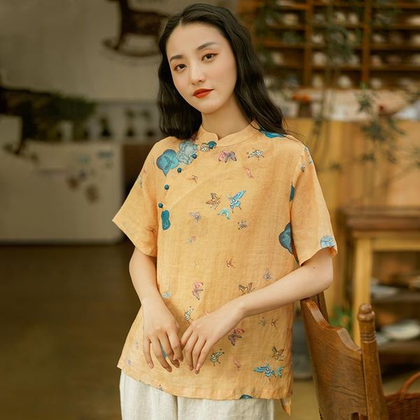 women's blouses & shirts fairynatural ladies chinese style ramie casual summer stand button 2021 women print floral short sleeve, White
women's blouses & shirts fairynatural ladies chinese style ramie casual summer stand button 2021 women print floral short sleeve, White