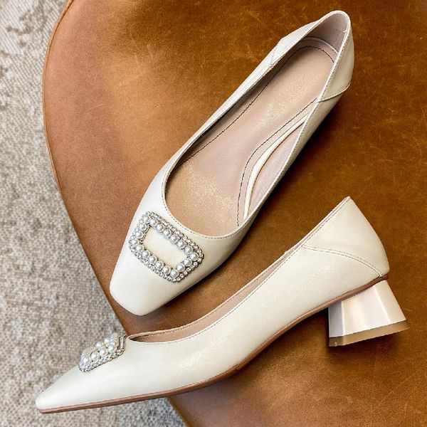 dress shoes women's genuine leather thick low heel square toe slip-on pumps beading buckle elegant ladies style daily, Black
dress shoes women's genuine leather thick low heel square toe slip-on pumps beading buckle elegant ladies style daily, Black