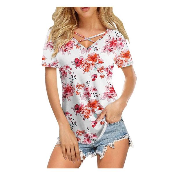 women's t-shirt regular women v-neck printed casual loose pullover short sleeve korean floral leisure tee summer elastic vest, White
women's t-shirt regular women v-neck printed casual loose pullover short sleeve korean floral leisure tee summer elastic vest, White
