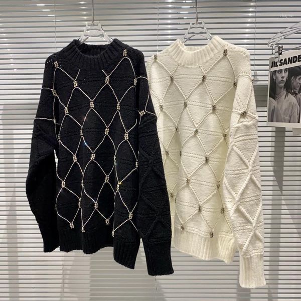 winter rhinestone shiny beaded lattice long sleeve pullover knitted sweater for womens loose sweaters knitting shirts women's, White;black
winter rhinestone shiny beaded lattice long sleeve pullover knitted sweater for womens loose sweaters knitting shirts women's, White;black