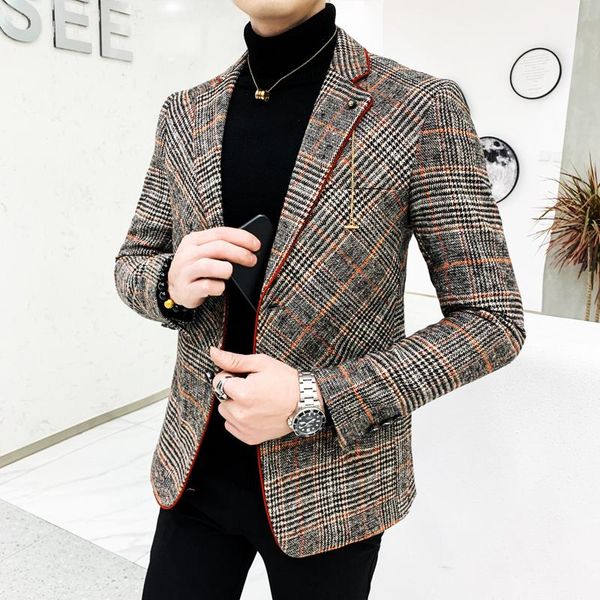 men's suits & blazers british style plaid blazer for men suit jacket casual woolen wedding dress coat single business male button veste, White;black
men's suits & blazers british style plaid blazer for men suit jacket casual woolen wedding dress coat single business male button veste, White;black