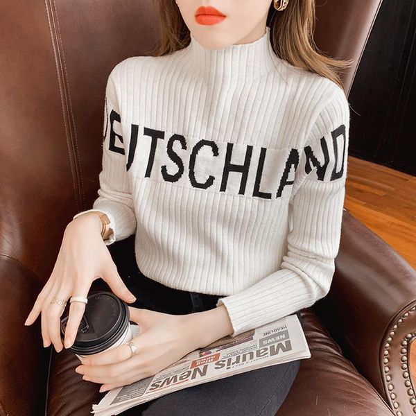 women's sweaters knit sweater half turtleneck letter printed for autumn winter 2021 thick bright silk long-sleeved bottoming top, White;black
women's sweaters knit sweater half turtleneck letter printed for autumn winter 2021 thick bright silk long-sleeved bottoming top, White;black