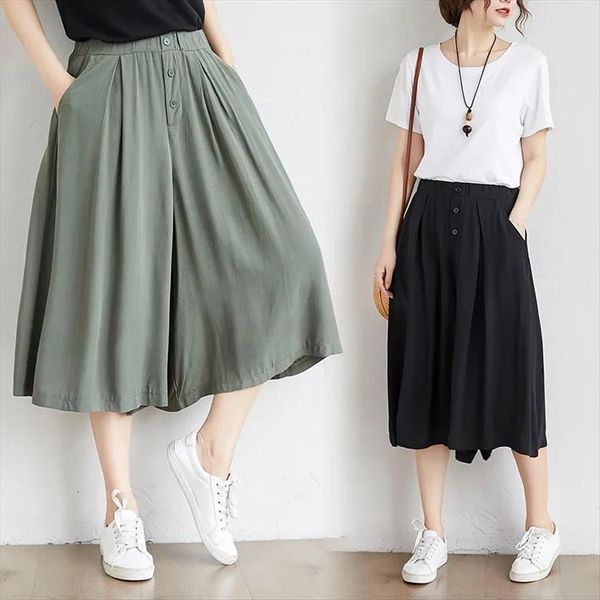 culottes summer plus size womens capris loose wide leg high waist cotton skirts casual calf length, Black;white
culottes summer plus size womens capris loose wide leg high waist cotton skirts casual calf length, Black;white