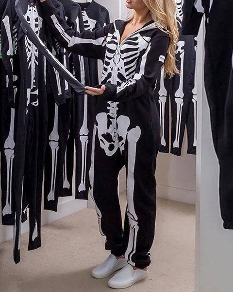 women's pants & capris skeleton print zip pocket design hooded jumpsuit, Black;white
women's pants & capris skeleton print zip pocket design hooded jumpsuit, Black;white