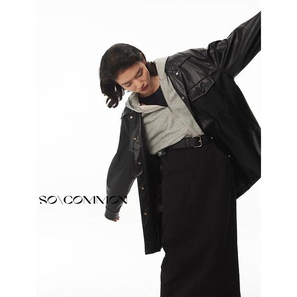 women's leather & faux 81081 medium long fake two piece hooded clothes autumn korean loose sweater spell pu casual coat, Black
women's leather & faux 81081 medium long fake two piece hooded clothes autumn korean loose sweater spell pu casual coat, Black