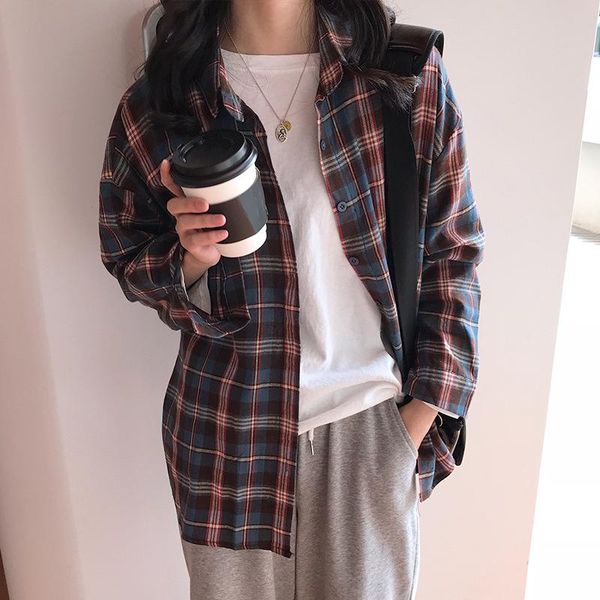 women's blouses & shirts 2021 autumn women casual loose plaid long-sleeved shirt lapel womens and vintage harajuku style, White
women's blouses & shirts 2021 autumn women casual loose plaid long-sleeved shirt lapel womens and vintage harajuku style, White