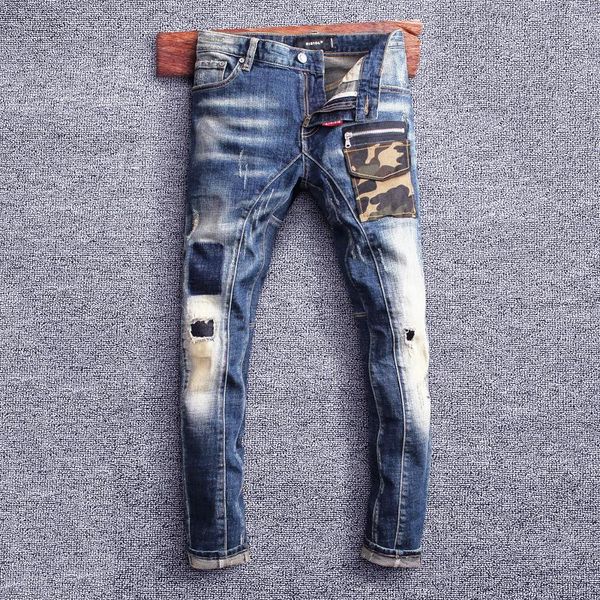men's jeans street style fashion men retro blue elastic slim fit ripped biker camouflage pocket designer hip hop denim pants
men's jeans street style fashion men retro blue elastic slim fit ripped biker camouflage pocket designer hip hop denim pants