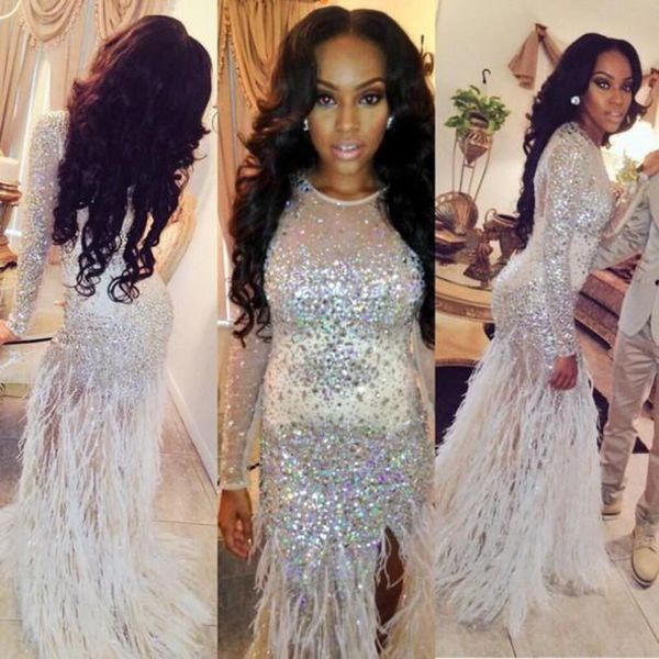 party dresses split side tulle formal activity dress beaded sequins mermaid floor-length evening regular long sleeve feathers, White;black
party dresses split side tulle formal activity dress beaded sequins mermaid floor-length evening regular long sleeve feathers, White;black