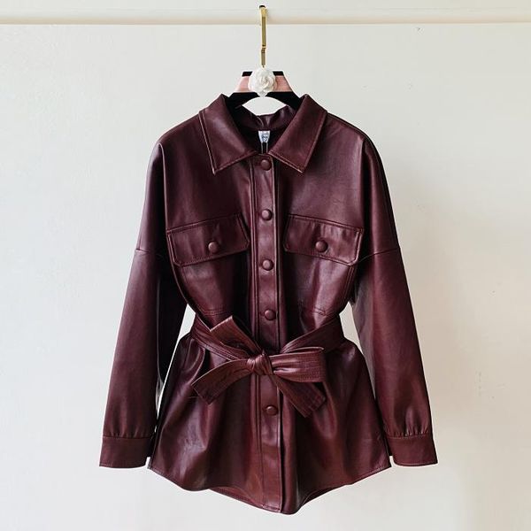 women's leather & faux mid-length pu coat women 2021 fall winter jacket korean loose belt waist single-breasted biker, Black
women's leather & faux mid-length pu coat women 2021 fall winter jacket korean loose belt waist single-breasted biker, Black