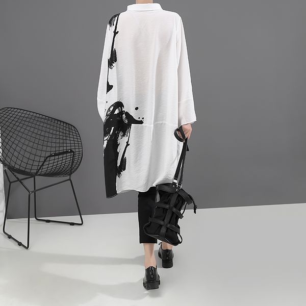 2021korean style woman long sleeve white print shirt dress painting plus size straight lady casual midi dress loose robe femme 5459, Black;gray
2021korean style woman long sleeve white print shirt dress painting plus size straight lady casual midi dress loose robe femme 5459, Black;gray