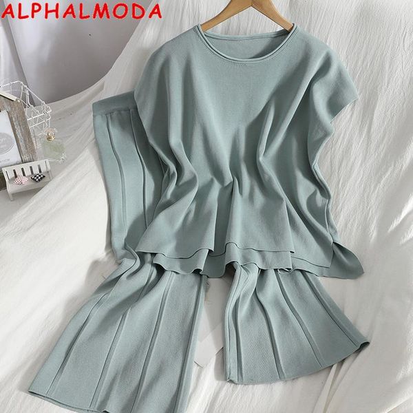 women's two piece pants alphalmoda 2021 round neck split sleeveless tank + pleated wide leg women casual knitted two-piece suit, White
women's two piece pants alphalmoda 2021 round neck split sleeveless tank + pleated wide leg women casual knitted two-piece suit, White
