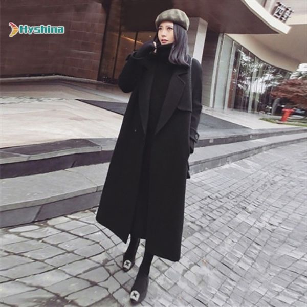 women's wool & blends coat thick long woolen autumn and winter spot outwear 1cic, Black
women's wool & blends coat thick long woolen autumn and winter spot outwear 1cic, Black