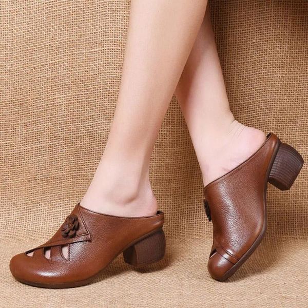 leather handmade retro ethnic slippers female baotou hollow flowers summer thick heel mother drag sandals, Black
leather handmade retro ethnic slippers female baotou hollow flowers summer thick heel mother drag sandals, Black