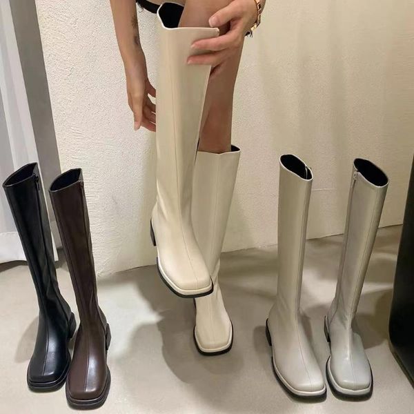 boots white women's shoes spring and autumn high leg boot long rider, Black