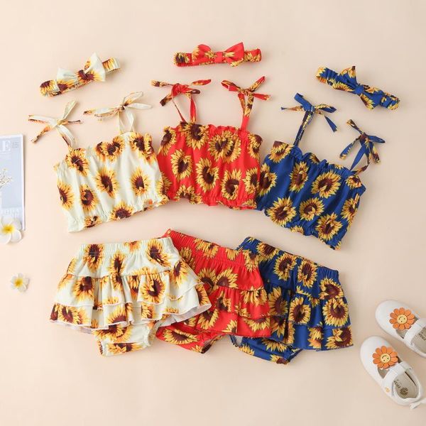 clothing sets summer baby girls three-piece clothes set sunflower printed pattern suspender + culottes headdress outfit, White
clothing sets summer baby girls three-piece clothes set sunflower printed pattern suspender + culottes headdress outfit, White