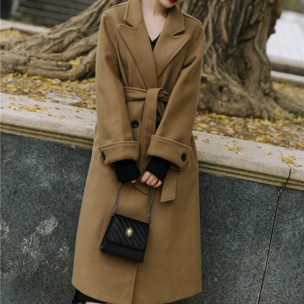 women's wool & blends women winter pickle green slim fit long coat woolen overcoat jacket sashes notched collar double breasted cardiga, Black
women's wool & blends women winter pickle green slim fit long coat woolen overcoat jacket sashes notched collar double breasted cardiga, Black
