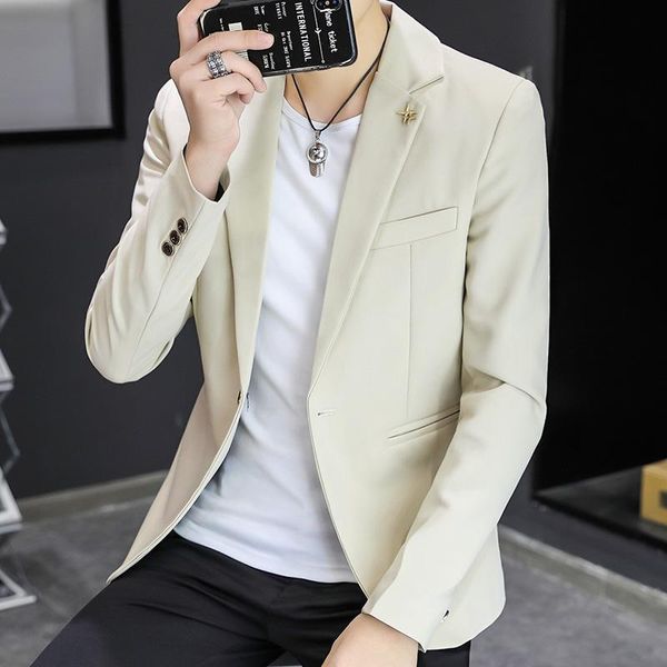 men's suits & blazers 2021 autumn casual slim blazer youth solid color single button, White;black
men's suits & blazers 2021 autumn casual slim blazer youth solid color single button, White;black