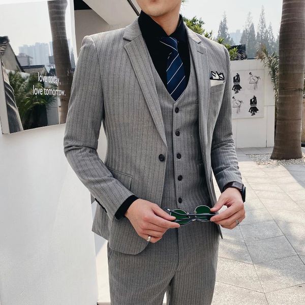 men's suits & blazers stripe wedding men 2021 suit slim fit korean sets (jacket+pants+vest) groom quality costume homme male, White;black
men's suits & blazers stripe wedding men 2021 suit slim fit korean sets (jacket+pants+vest) groom quality costume homme male, White;black