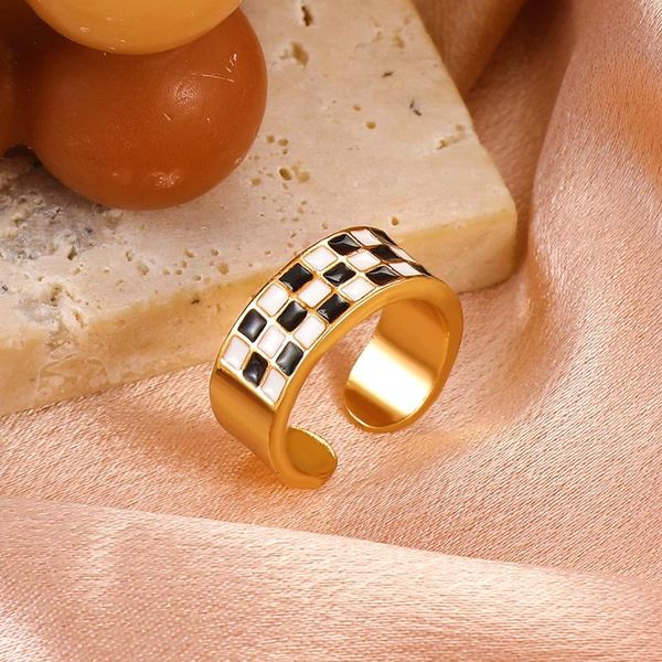 cluster rings japanese korean trendy enamel black white grid ring retro opening index finger adjustable ringsble, Golden;silver
cluster rings japanese korean trendy enamel black white grid ring retro opening index finger adjustable ringsble, Golden;silver