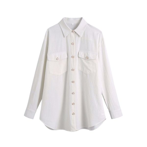 elegant women solid pearl button shirts fashion ladies pocket cotton streetwear female chic turn down collar blouses 210427, White
elegant women solid pearl button shirts fashion ladies pocket cotton streetwear female chic turn down collar blouses 210427, White
