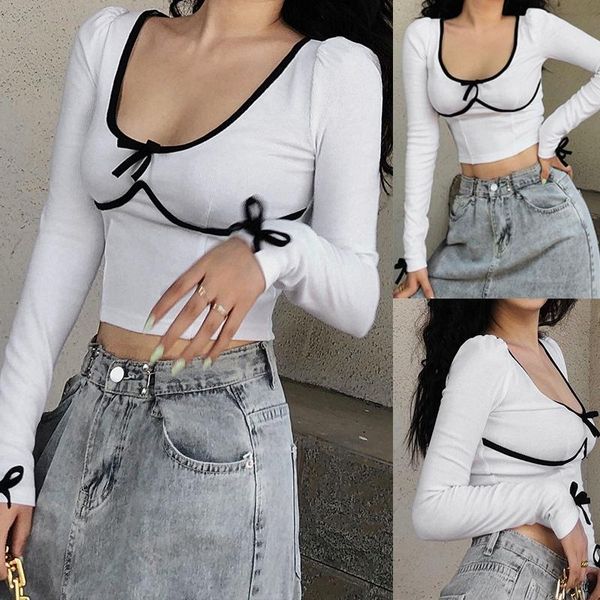 women's t-shirt white long sleeve cropped t shirt casual fashion black thread women streetwear tee shirts
women's t-shirt white long sleeve cropped t shirt casual fashion black thread women streetwear tee shirts