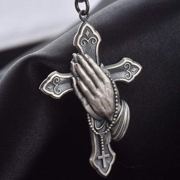Pendant Necklaces Classic Praying Hands Cross Necklace Unisex Retro Religious Amulet Jewelry, Silver
Pendant Necklaces Classic Praying Hands Cross Necklace Unisex Retro Religious Amulet Jewelry, Silver