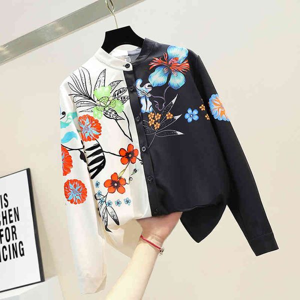 blouses spring retro print blouse woman slim-fit color block printed stand-collar blouses long-sleeve shirt female, White
blouses spring retro print blouse woman slim-fit color block printed stand-collar blouses long-sleeve shirt female, White