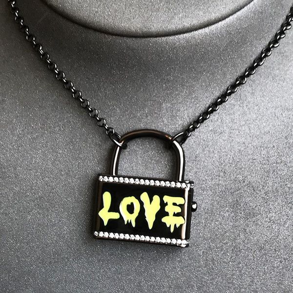 pendant necklaces black golden love lock necklace couple letter punk graffiti english gifts for women zk35, Silver
pendant necklaces black golden love lock necklace couple letter punk graffiti english gifts for women zk35, Silver