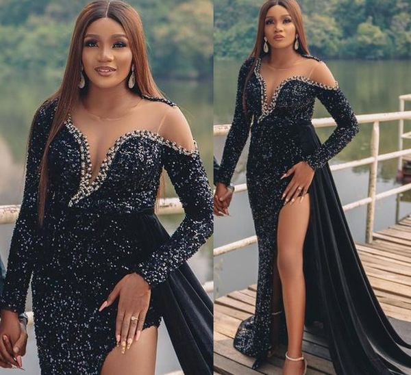 2022 sparkly black sequins prom dresses illusion side split keyhole mermaid formal party dress evening gowns african aso ebi sequins crystal
2022 sparkly black sequins prom dresses illusion side split keyhole mermaid formal party dress evening gowns african aso ebi sequins crystal