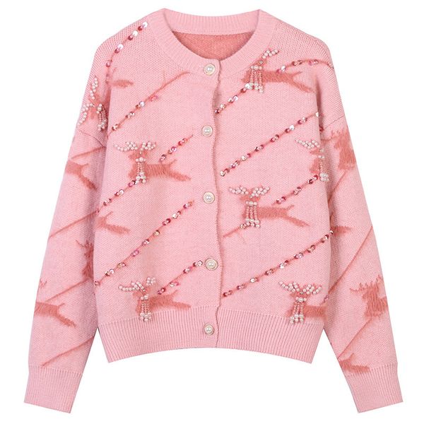 women's knits & tees autumn and winter round neck long-sleeved deer bead stitching pink loose knitted cardigan jacket womens sweat, White
women's knits & tees autumn and winter round neck long-sleeved deer bead stitching pink loose knitted cardigan jacket womens sweat, White